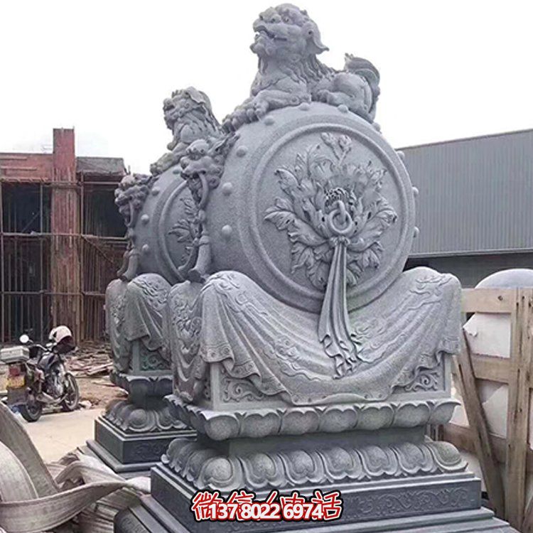 精美大理石石雕抱鼓雕塑，添彩戶(hù)外園林景觀