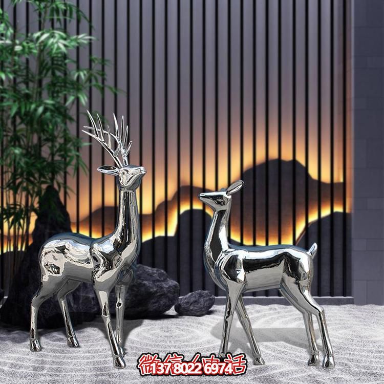 不銹鋼梅花鹿雕塑，藝術抽象精美戶外景觀裝飾