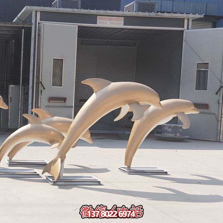 高端不銹鋼海豚雕塑，為售樓部門口增添完美視覺