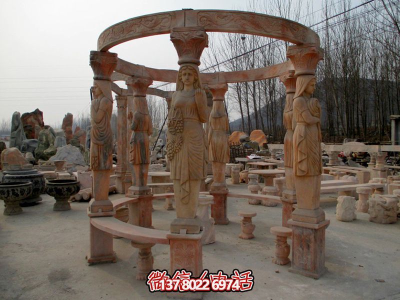 歐式?jīng)鐾?，圓形露天人物石柱擺放城市廣場裝飾