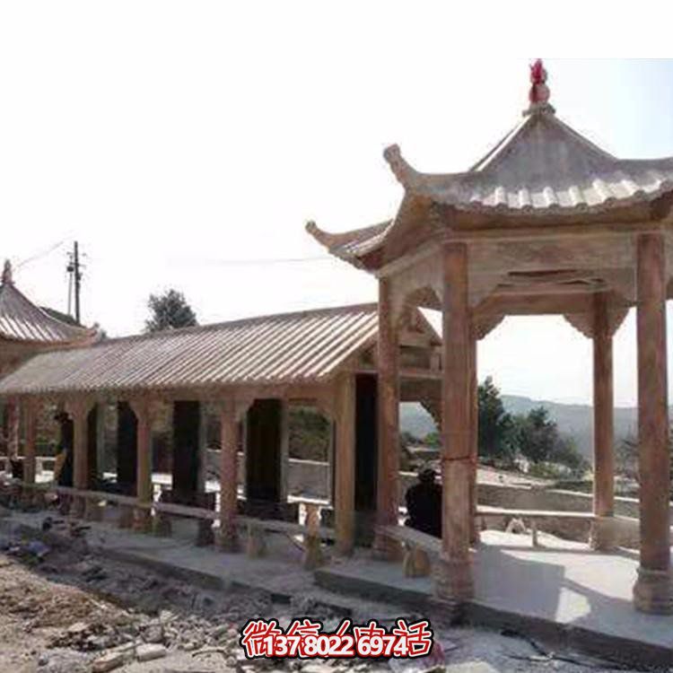 精美大理石石雕景觀園林長(zhǎng)廊晚霞紅雕塑