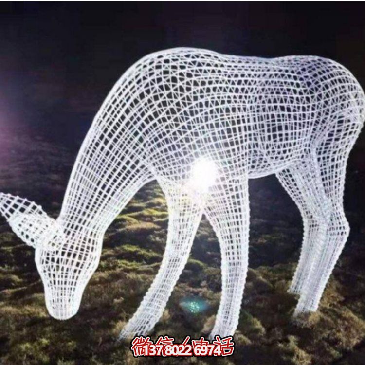 鏤空不銹鋼幾何梅花鹿雕塑，創(chuàng)意戶外擺件