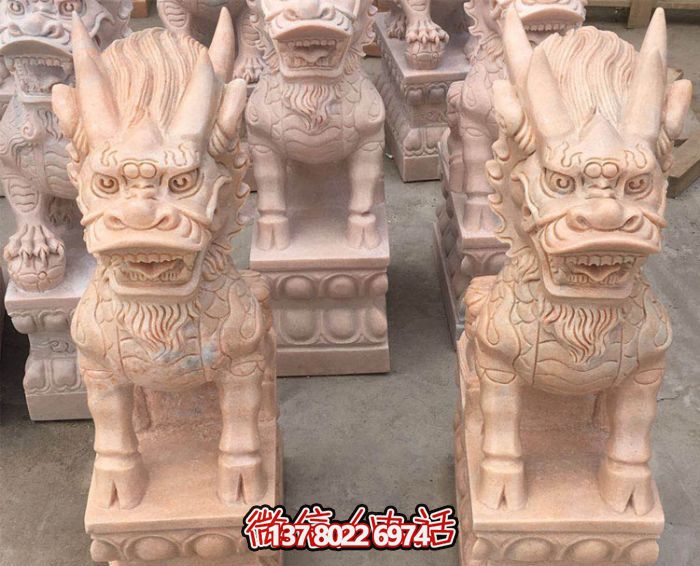 庭院晚霞紅石雕麒麟雕塑 庭院晚霞紅石雕麒麟雕塑