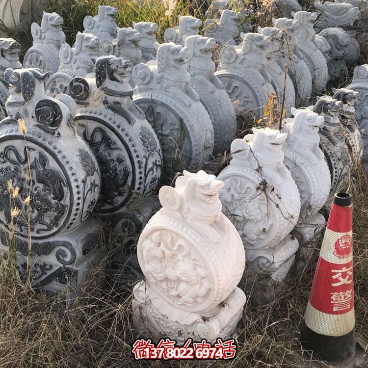 仿古青石獅子抱鼓石擺件，鎮宅庭院門口裝飾