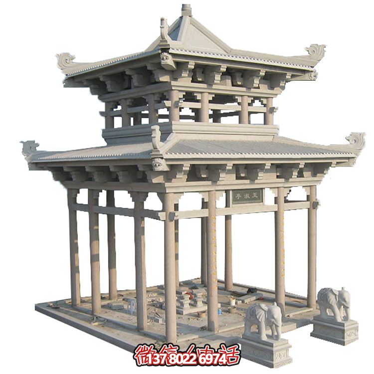 古典多角涼亭建筑大氣，石雕精美，園林景觀完美