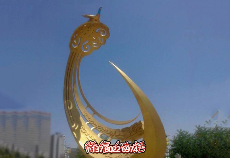精美不銹鋼鳳凰雕塑，點(diǎn)綴戶外廣場(chǎng)