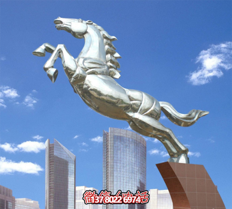 不銹鋼馬兒雕塑，鏡面騰空的馬兒雕塑，企業精神標識標志