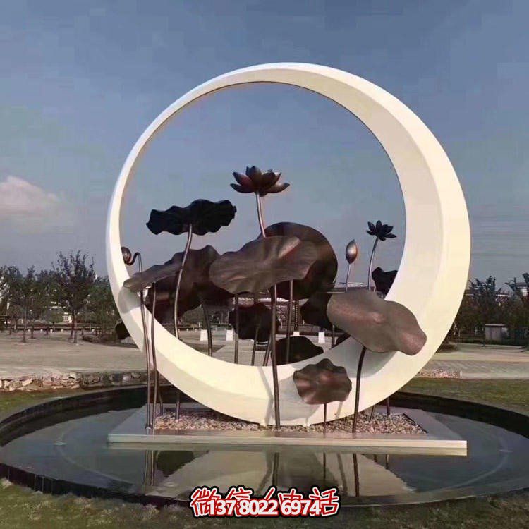 地產(chǎn)廣場(chǎng)不銹鋼創(chuàng)意荷葉戶(hù)外園林圓環(huán)雕塑