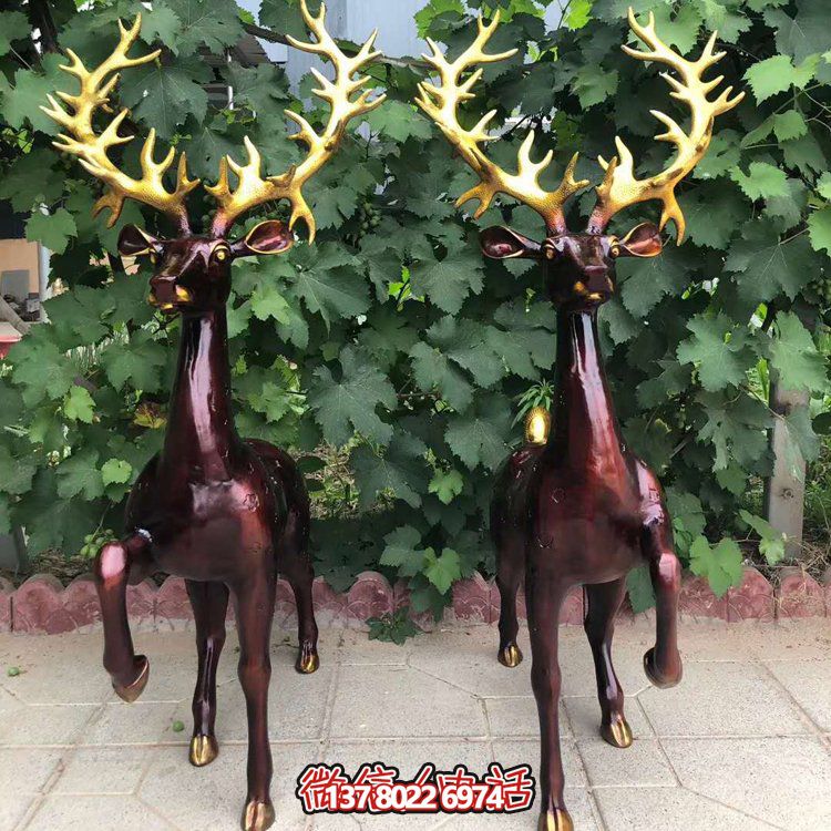 景區(qū)草坪擺放紫銅鑄造梅花鹿動物雕塑