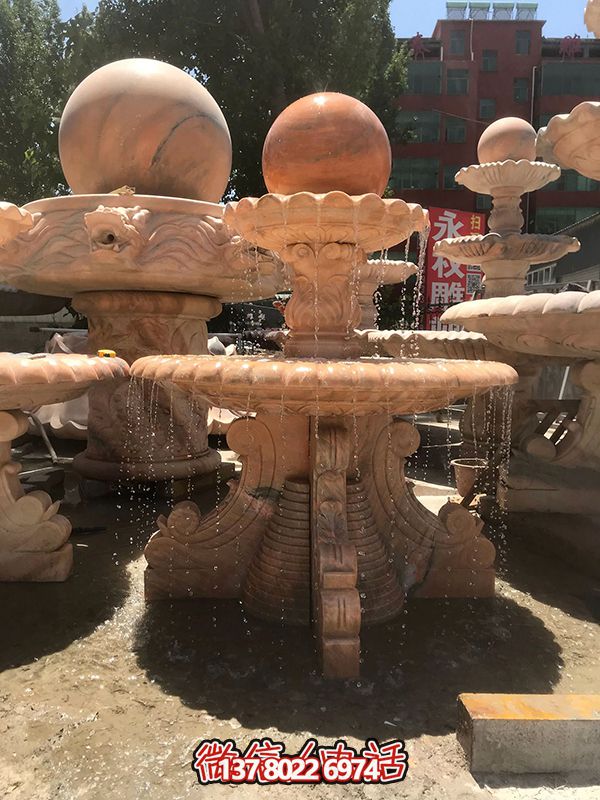 室外別墅擺放晚霞紅雙層風(fēng)水球石雕噴泉 室外別墅擺放晚霞紅雙層風(fēng)水球石雕噴泉