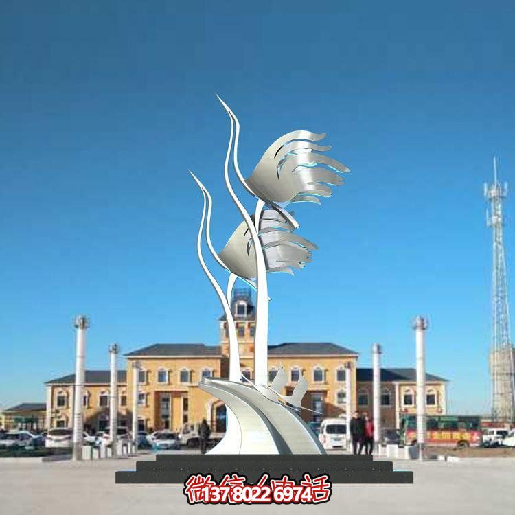 廣場(chǎng)車站不銹鋼抽象仙鶴雕塑